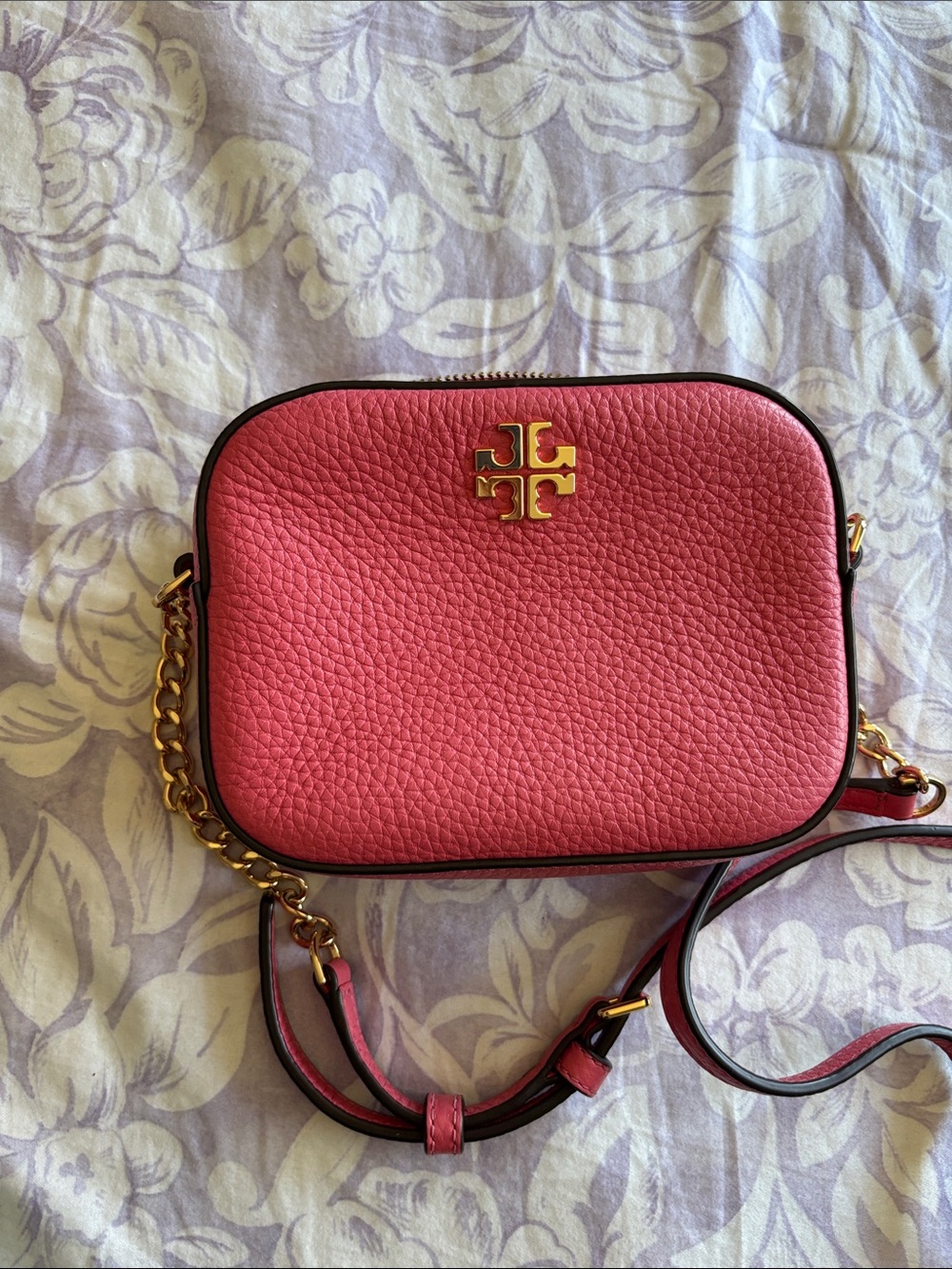 Tory Burch Pink Pebbled Leather Crossbody Bag